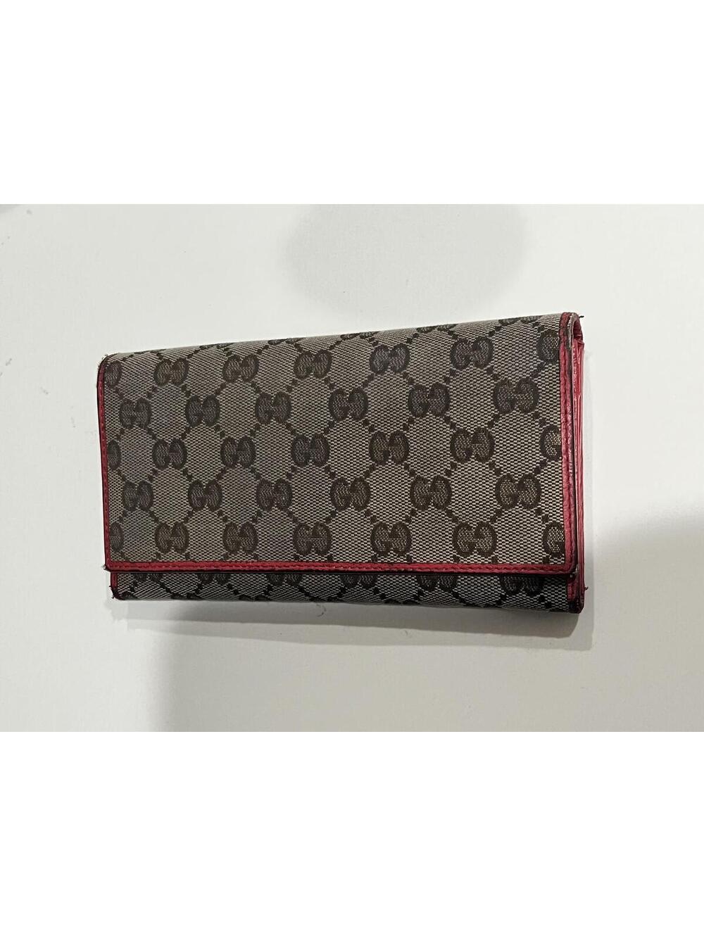 Gucci Beige and Red Monogram Long Wallet